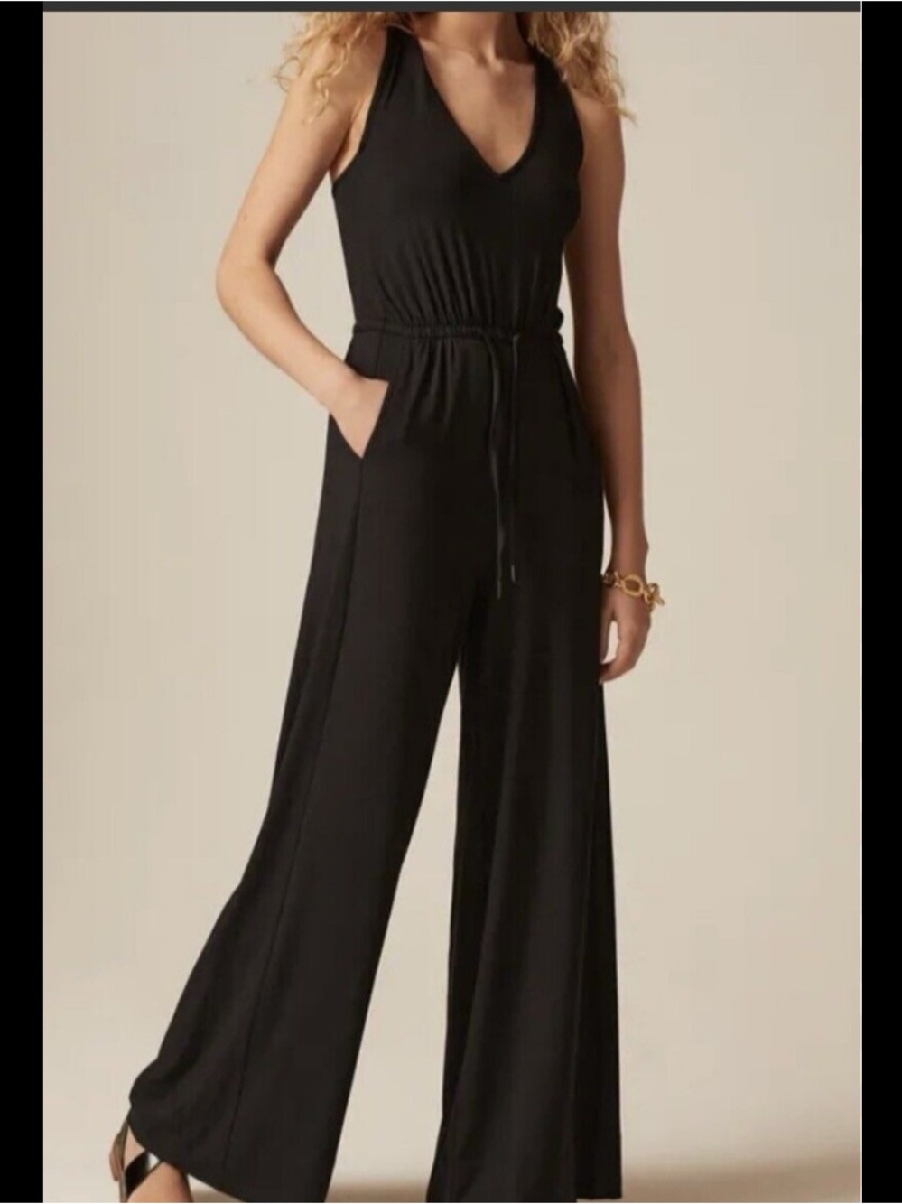 ME+EM Cross Back Modal Jumpsuit Black Wide Leg Sleeveless Size 4